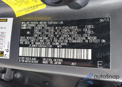 2013 Lexus Gx 460 z USA, uszkodzony, nr VIN JTJBM7FX3D5062198